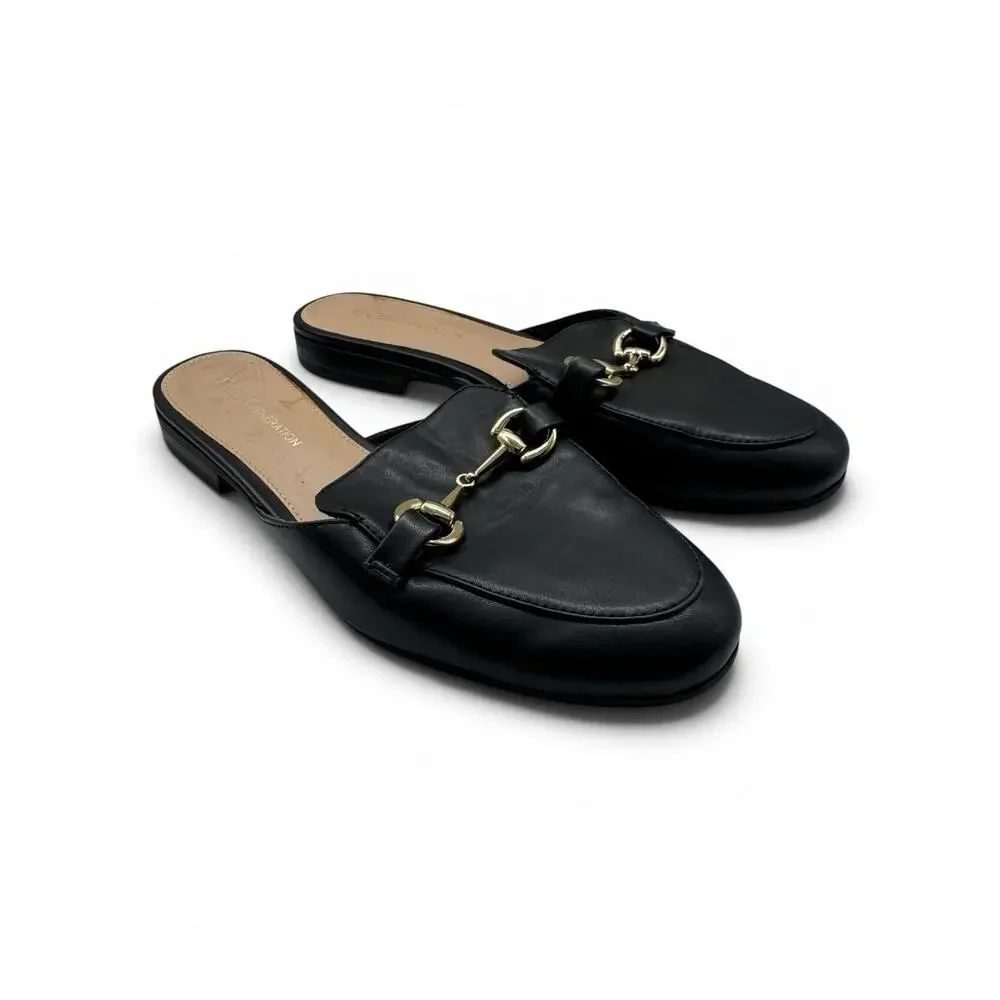 BCBG Generation Zemy Mule Flats Size 7.5 Black Horsebit Loafers